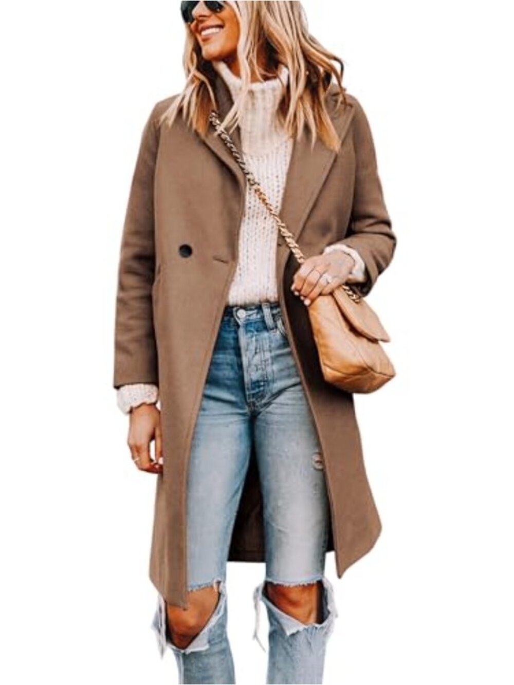 Wool Blend Notch Lapel Double Breasted Long Pea Coat